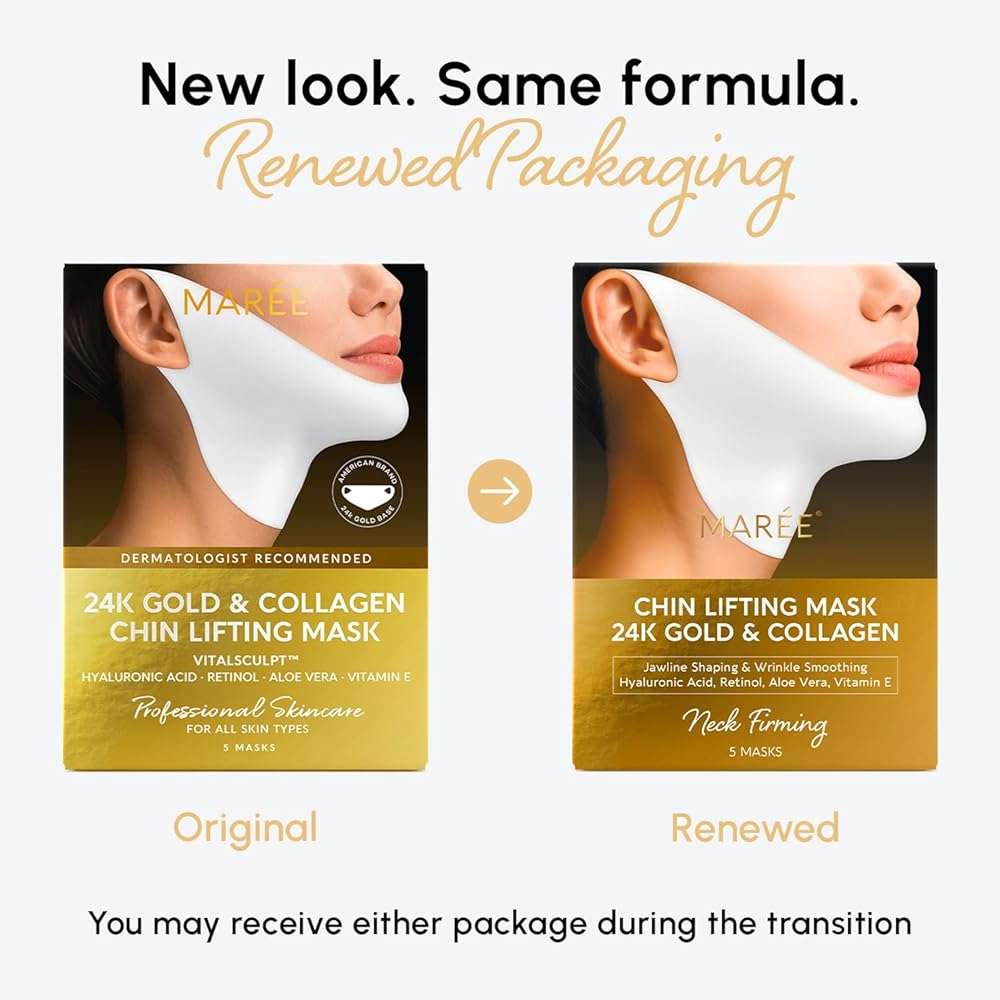 MAREE V Line Lifting Mask with 24K Gold – Deep Collagen Face Mask for Women – Jawline Shaper Mask with Retinol & Hyaluronic Acid – Neck Tightening & Firming - Double Chin Strap for Face Lift - Image 2