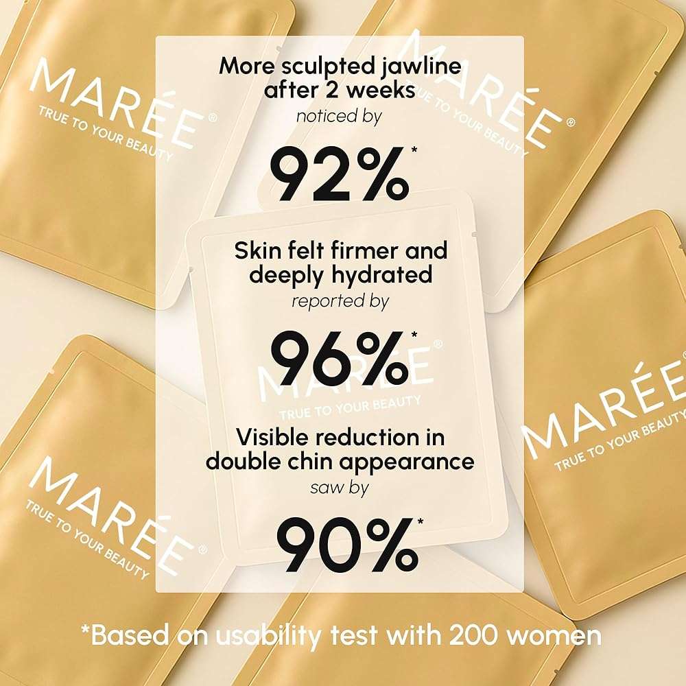 MAREE V Line Lifting Mask with 24K Gold – Deep Collagen Face Mask for Women – Jawline Shaper Mask with Retinol & Hyaluronic Acid – Neck Tightening & Firming - Double Chin Strap for Face Lift - Image 11
