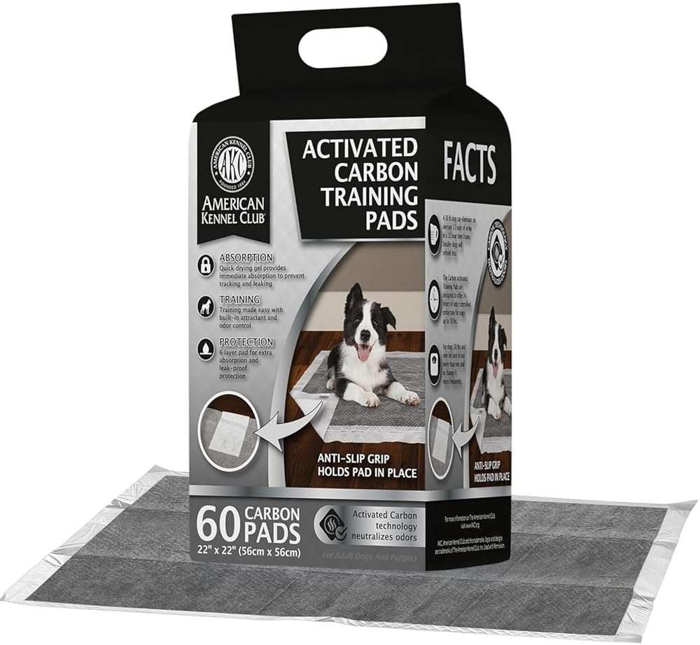 American Kennel Club Charcoal Puppy Training Pads, with Anti-Slip Adhesive Backing, Quick Dry Gel and Activated Carbon Odor Control (Charcoal, 22" x 22" - Pack of 60) - Image 1