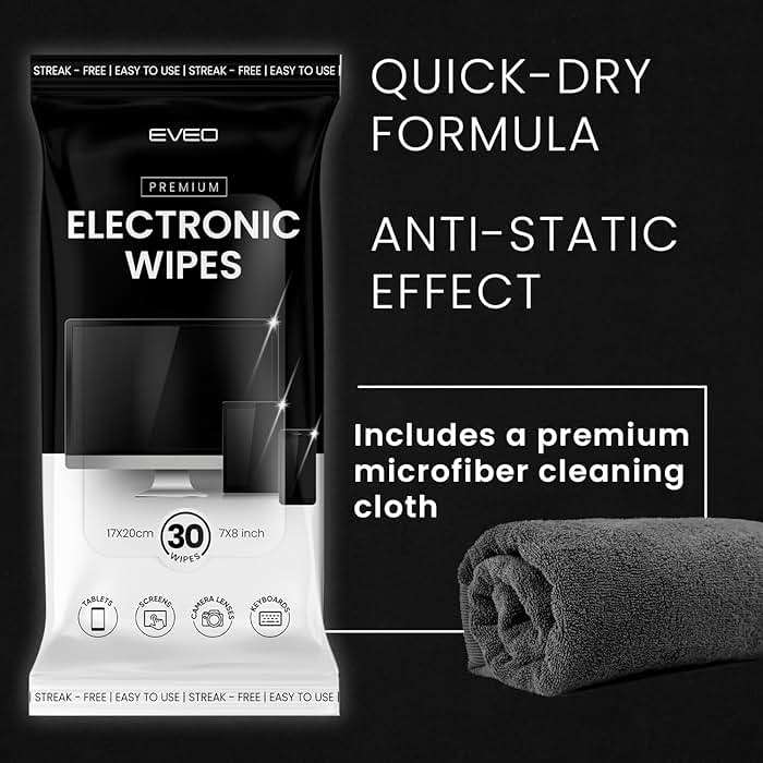 EVEO Electronic Wipes Screen Cleaner - Screen Wipes TV Screen Cleaner Wipes, Computer Screen Wipes, Laptop Screen Cleaner, ipad & Monitor Cleaner, Screen Cleaning Wipes - [90 Wipes + Microfiber Cloth] - Image 5