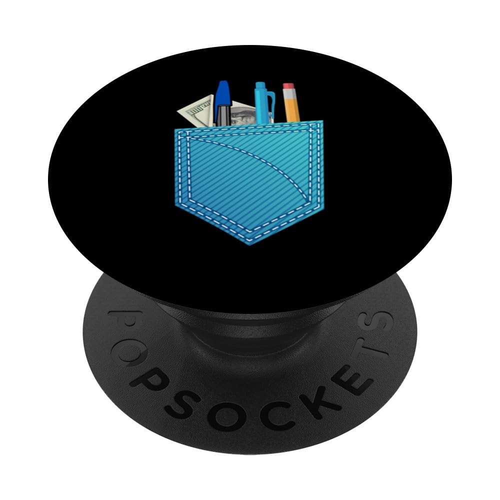 Fun T-Shirt With Mock Pocket Protector Pen Holder Gifts PopSockets Standard PopGrip - Image 1