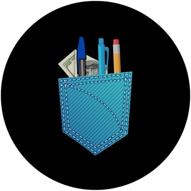Fun T-Shirt With Mock Pocket Protector Pen Holder Gifts PopSockets Standard PopGrip - Image 3