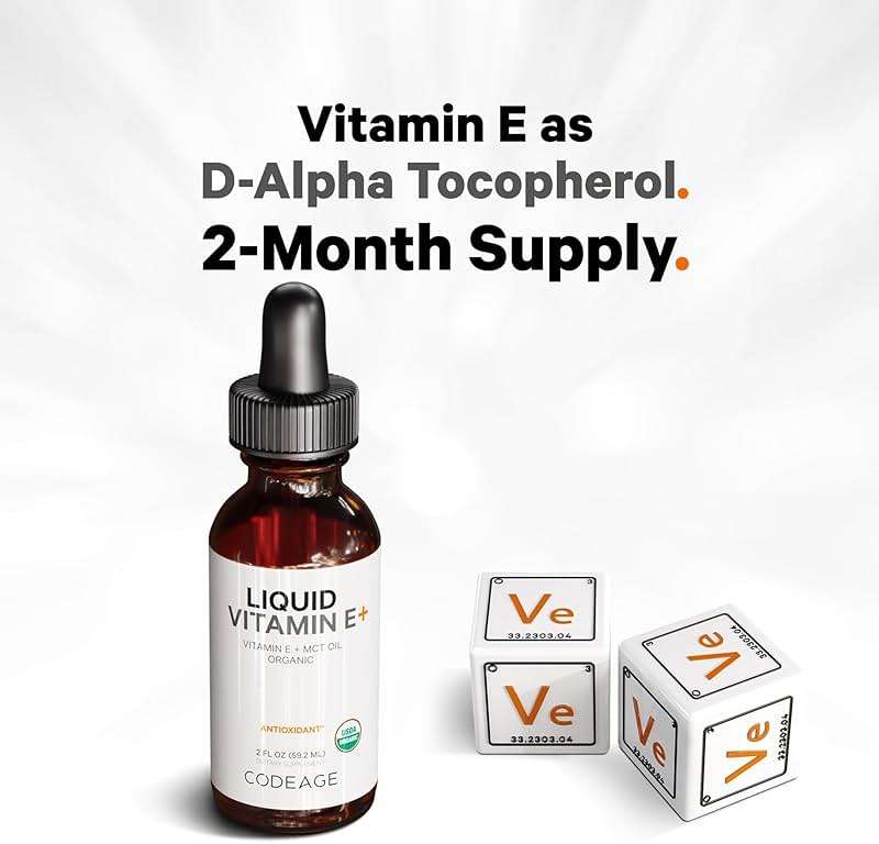 Codeage Liquid Vitamin E+ - USDA-Certified Organic Vitamin E - 2-Month Supply - D-Alpha Tocopherol Acetate, Organic MCT Oil, Orange Fruit Oil, Unflavored, Non-GMO, Vegan, Gluten-Free, 2 fl oz - Image 3