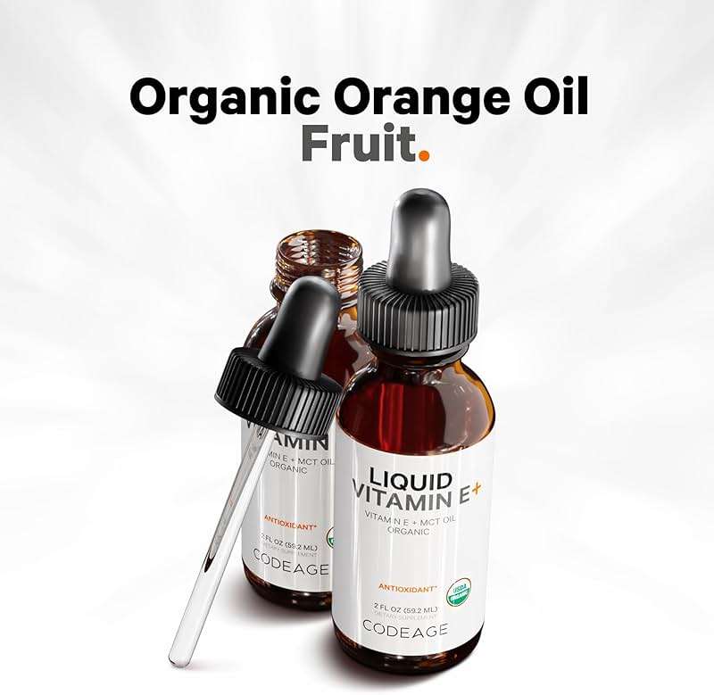 Codeage Liquid Vitamin E+ - USDA-Certified Organic Vitamin E - 2-Month Supply - D-Alpha Tocopherol Acetate, Organic MCT Oil, Orange Fruit Oil, Unflavored, Non-GMO, Vegan, Gluten-Free, 2 fl oz - Image 4