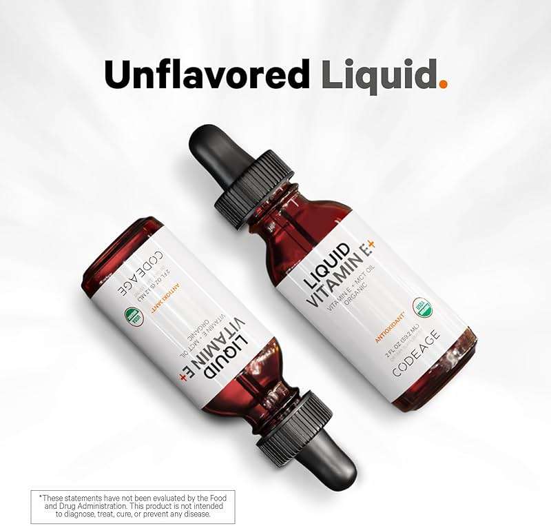 Codeage Liquid Vitamin E+ - USDA-Certified Organic Vitamin E - 2-Month Supply - D-Alpha Tocopherol Acetate, Organic MCT Oil, Orange Fruit Oil, Unflavored, Non-GMO, Vegan, Gluten-Free, 2 fl oz - Image 6