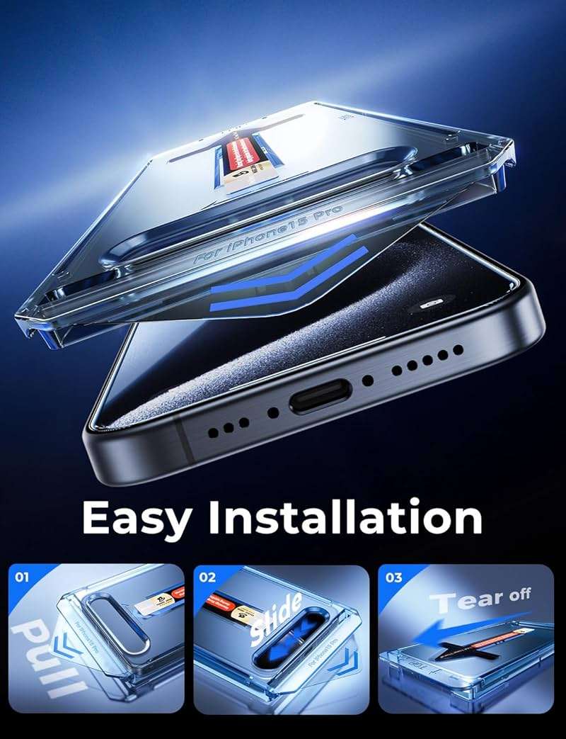 MAGIC JOHN 2 Pack for iPhone 15 Pro (6.1 inch) Tempered Glass Screen Protector, Auto Dust-Elimination Installation, Bubble Free, Dynamic Island Compatible, HD Clear, Easy Installation - Image 3