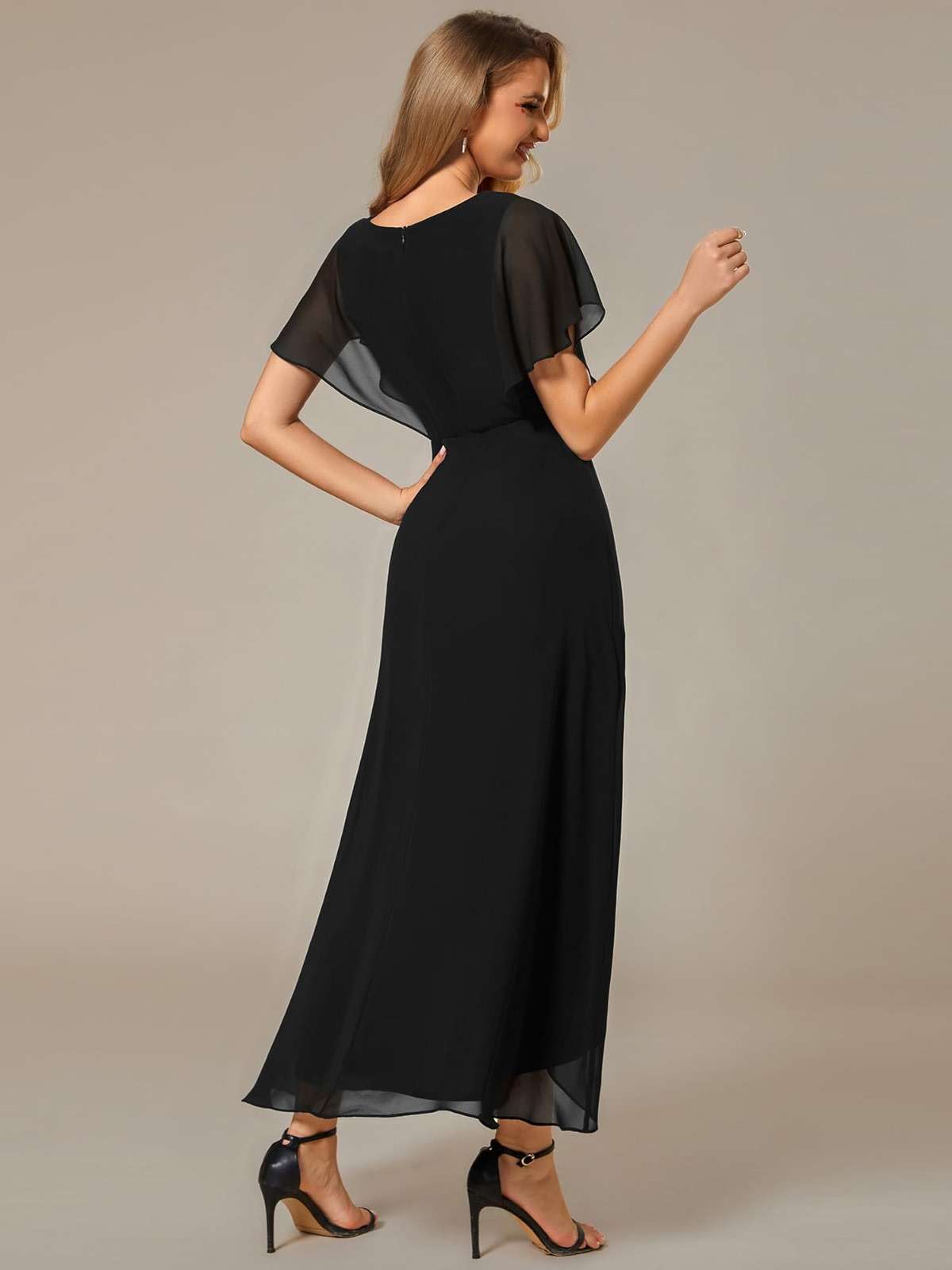 Ever-Pretty Women's Formal Dress A Line V Neck Applique Waist Tea Length Wedding Guest Dress 02027 - Image 2