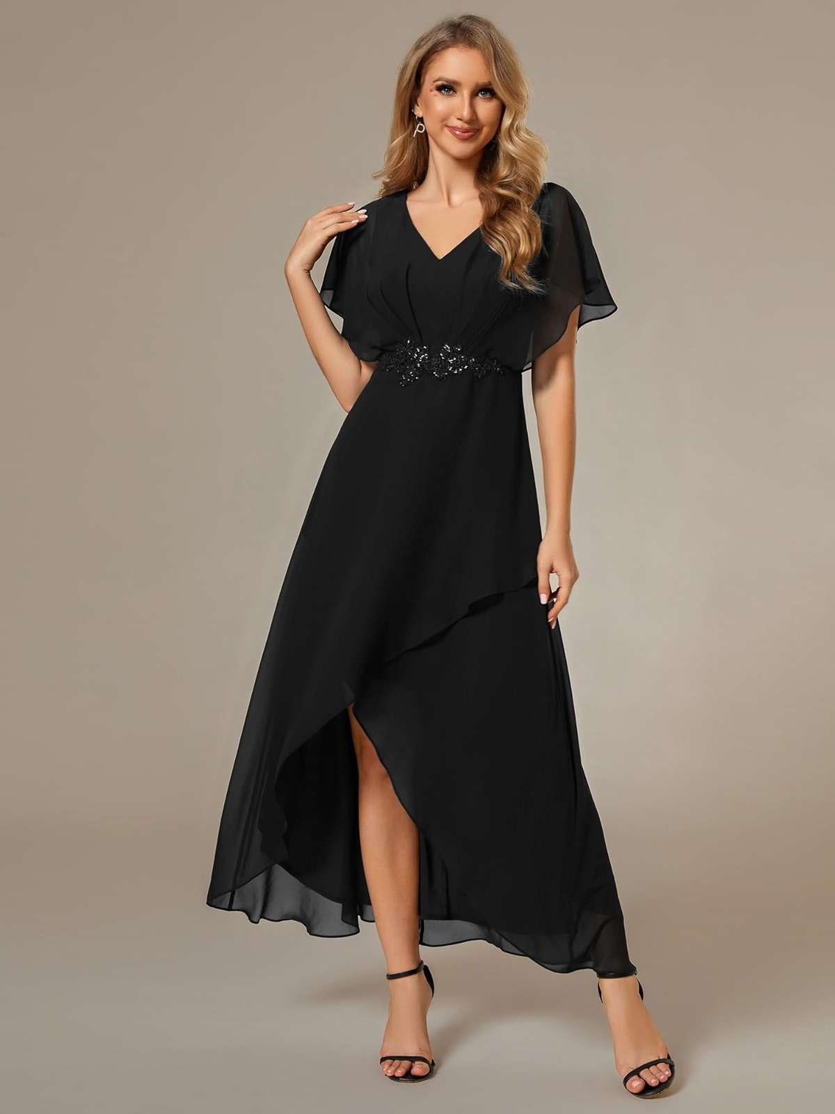 Ever-Pretty Women's Formal Dress A Line V Neck Applique Waist Tea Length Wedding Guest Dress 02027 - Image 4