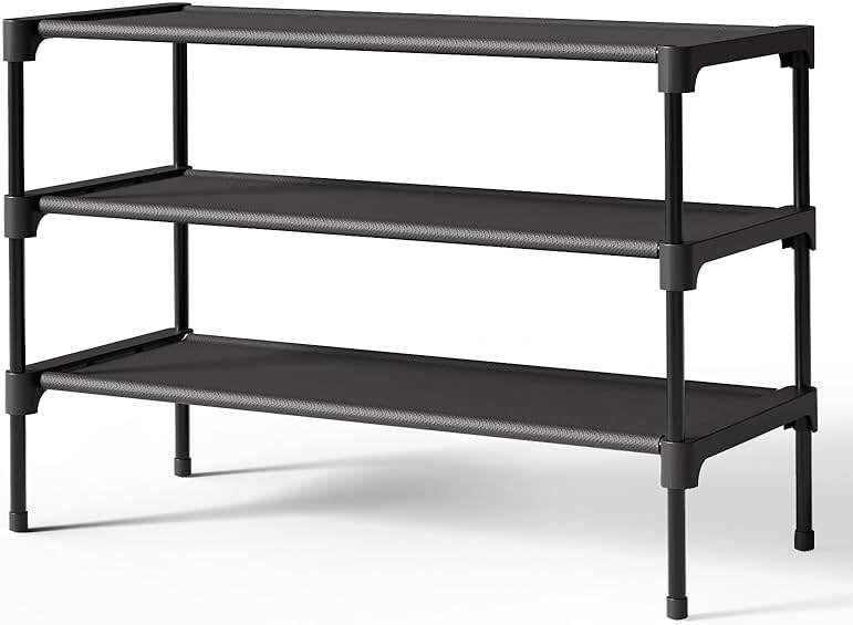 Kitsure Shoe Rack - Non-Woven Shoe Rack Shelf, Shoe Organizer for Closet, Entryway, Garage & Corridor, Stackable Shoe Shelves, 27.5" Wide - 3 Tier, Black - Image 1