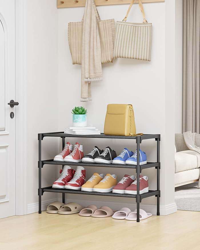 Kitsure Shoe Rack - Non-Woven Shoe Rack Shelf, Shoe Organizer for Closet, Entryway, Garage & Corridor, Stackable Shoe Shelves, 27.5" Wide - 3 Tier, Black - Image 2