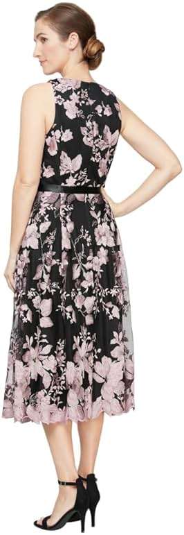 Alex Evenings Women's Sleeveless Midi Dress with Elegant Embroidery, Full Skirt and Tie Belt (Petite and Regular Sizes) - Image 3