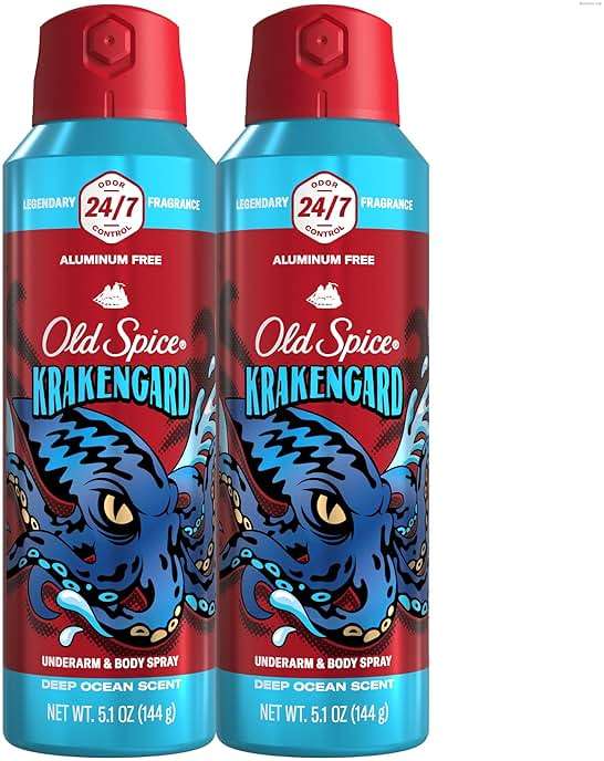 Old Spice Aluminum Free Body Spray for Men, 24/7 Odor Protection, 24/7 Lasting Fragnance & Freshness, Cologne Quality Scent, Krakengard with Deep Ocean Scent, 5.1 oz (Pack of 2) - Image 1