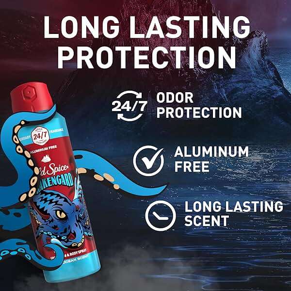 Old Spice Aluminum Free Body Spray for Men, 24/7 Odor Protection, 24/7 Lasting Fragnance & Freshness, Cologne Quality Scent, Krakengard with Deep Ocean Scent, 5.1 oz (Pack of 2) - Image 2