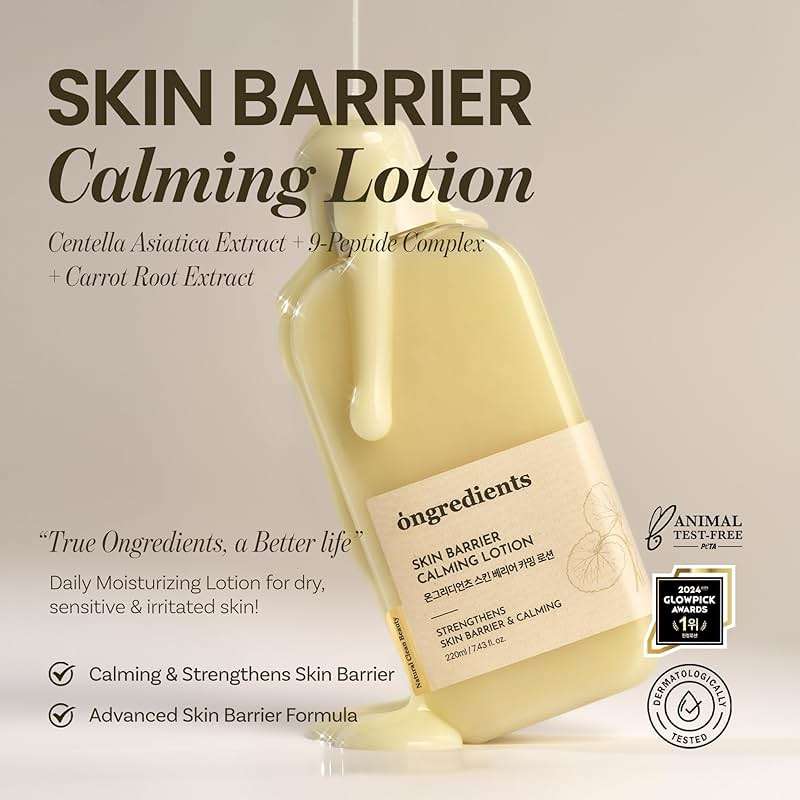 ONGREDIENTS Skin Barrier Calming Lotion | Lightweight Moisturizer for Dry, Sensitive Skin | Centella, 9-Peptide Complex, Glucose, Soothing, Hydrating | Vegan, Korean skincare (220ml / 7.43 fl Oz) - Image 2