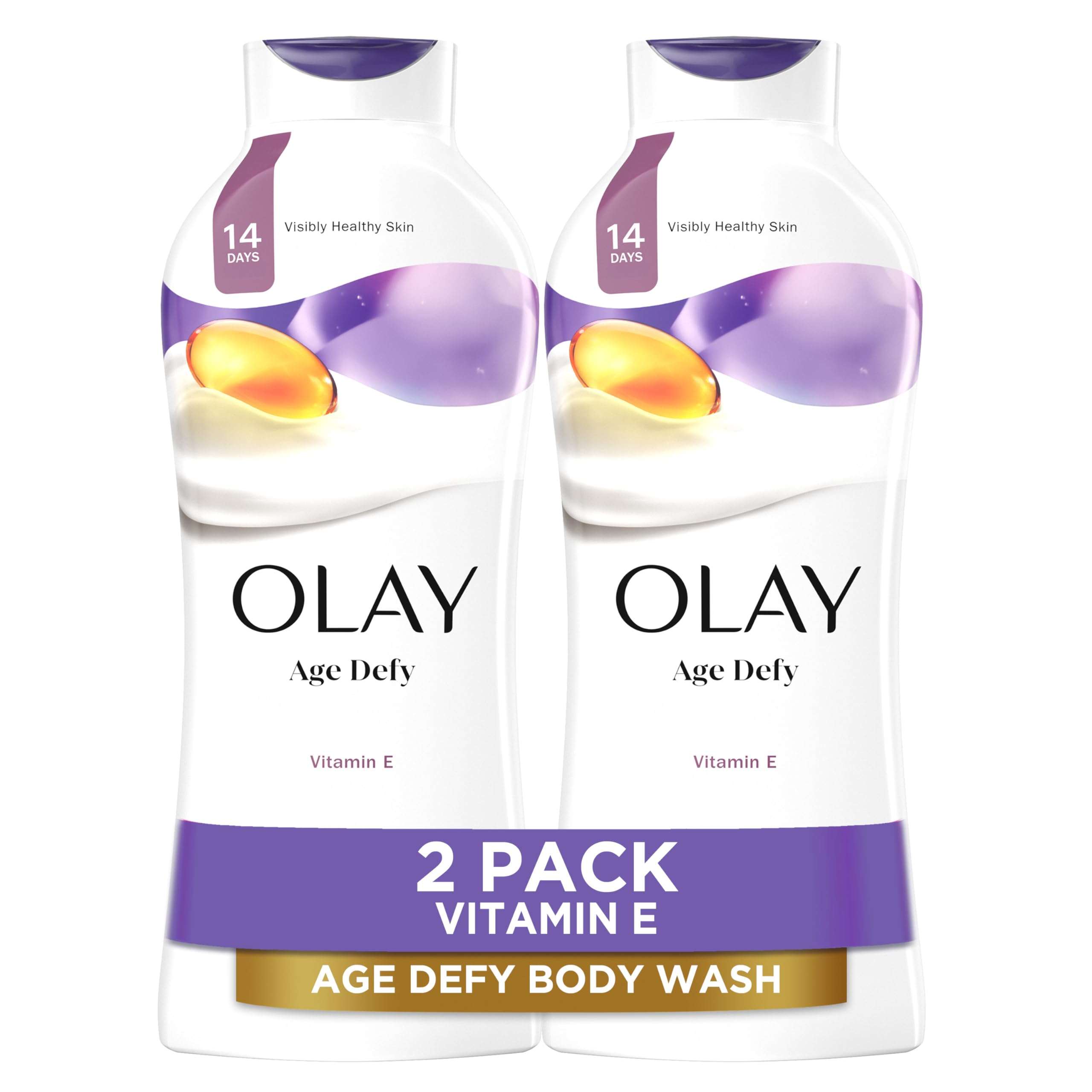 Olay Body Wash for Women, Age Defying with Vitamin E, 24hr Moisturizing, Hydrating & Refreshing, B3 Vitamin Complex, Free of Parabens & Phthalates, for All Skin Types, Scented, 22 fl oz (Pack of 2) - Image 1