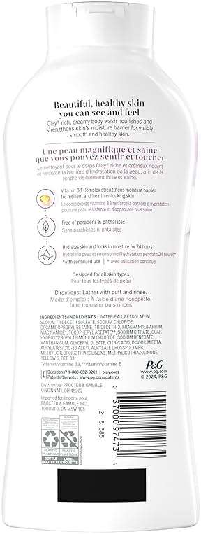 Olay Body Wash for Women, Age Defying with Vitamin E, 24hr Moisturizing, Hydrating & Refreshing, B3 Vitamin Complex, Free of Parabens & Phthalates, for All Skin Types, Scented, 22 fl oz (Pack of 2) - Image 11