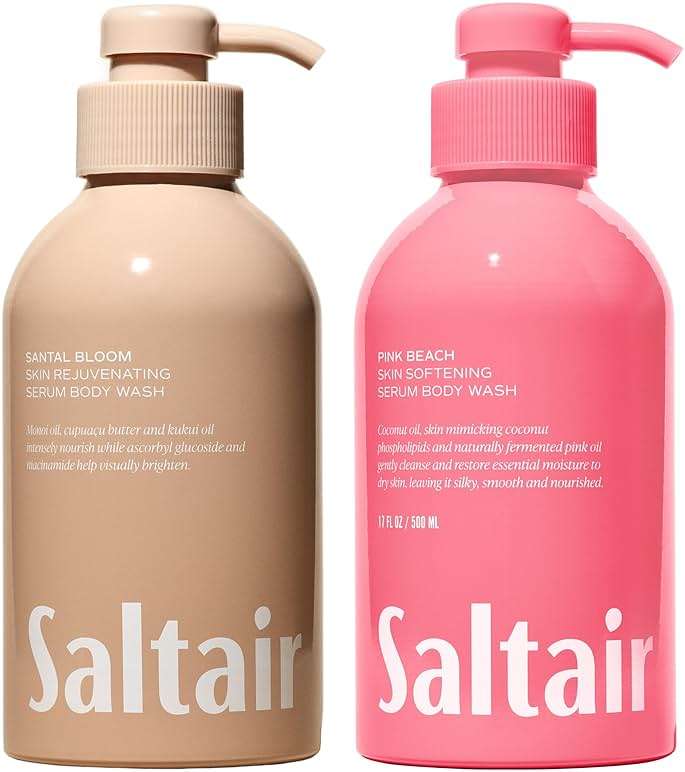 Saltair Body Wash Variety Pack – Santal Vanilla: Santal Bloom & Pink Beach – Moisturizing Body Wash – Scented Shower Gel for Women and Men – 2x 17oz – Paraben & Cruelty-Free - Image 1