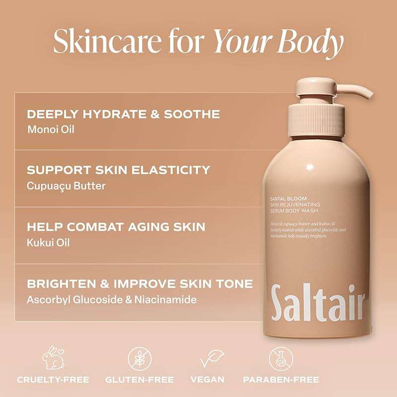 Saltair Body Wash Variety Pack – Santal Vanilla: Santal Bloom & Pink Beach – Moisturizing Body Wash – Scented Shower Gel for Women and Men – 2x 17oz – Paraben & Cruelty-Free - Image 4