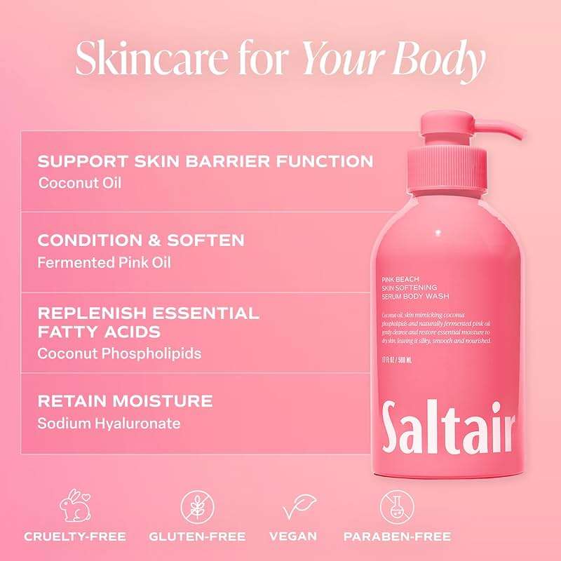 Saltair Body Wash Variety Pack – Santal Vanilla: Santal Bloom & Pink Beach – Moisturizing Body Wash – Scented Shower Gel for Women and Men – 2x 17oz – Paraben & Cruelty-Free - Image 5