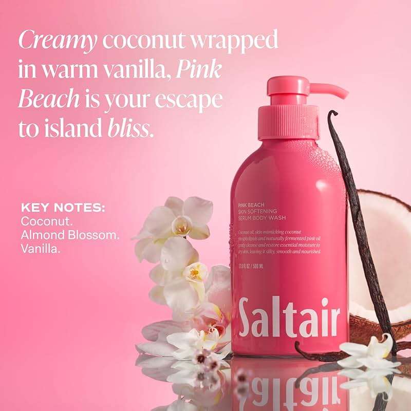Saltair Body Wash Variety Pack – Santal Vanilla: Santal Bloom & Pink Beach – Moisturizing Body Wash – Scented Shower Gel for Women and Men – 2x 17oz – Paraben & Cruelty-Free - Image 8