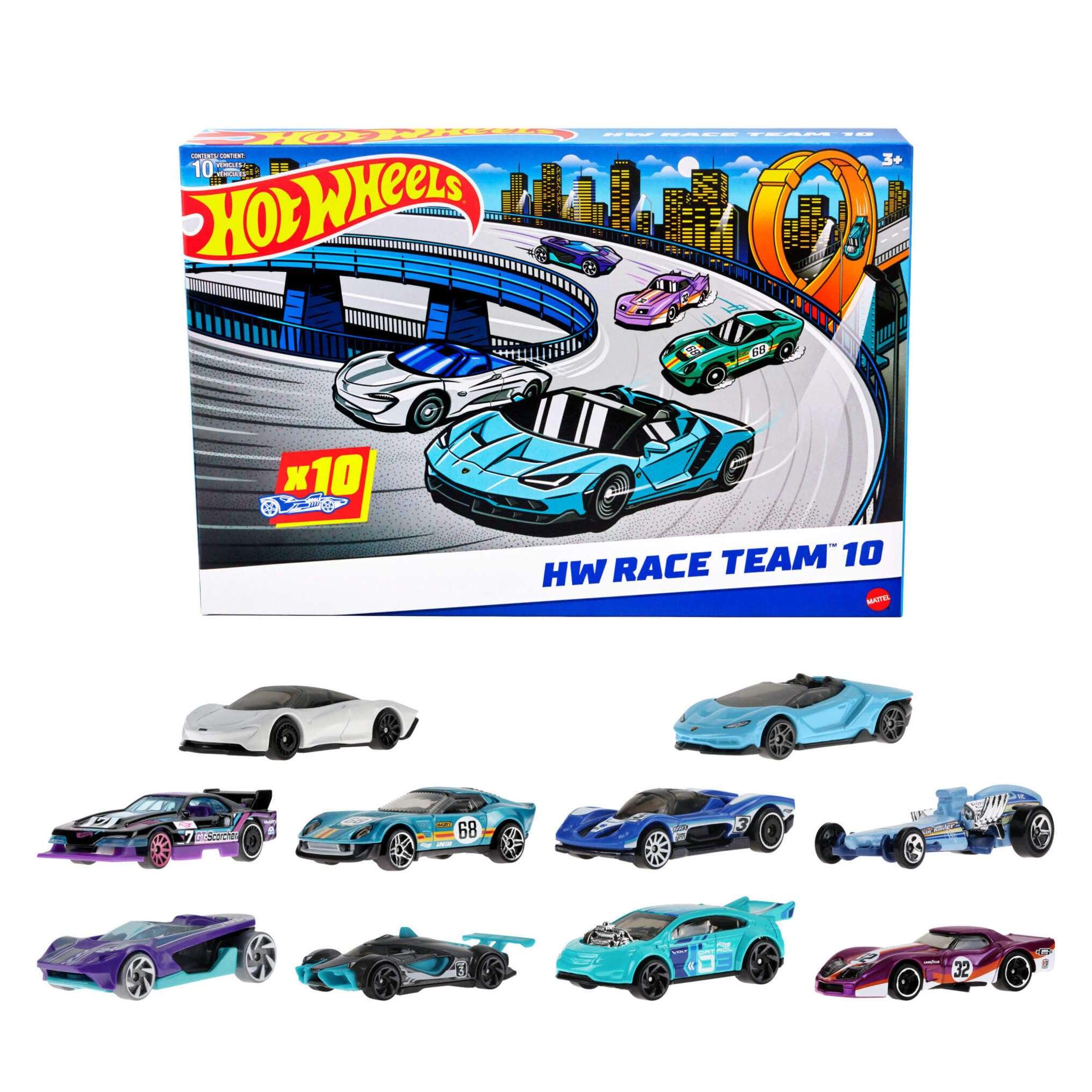 Hot Wheels 10-Pack of Toy Race Cars, Includes 1:64 Scale Corvette, Lamborghini, McLaren & Hot Wheels Originals (Amazon Exclusive) - Image 1