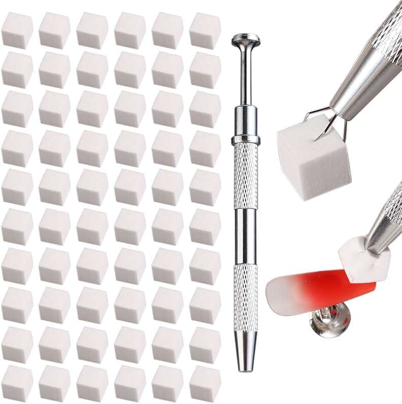 Fcozpjk Soft Sponges with Grabbing Pen for Ombre and Aura Nail Art with Brush, Professional Manicure Nail Art Tools Accessories Supplies, 100 Pieces - Image 1