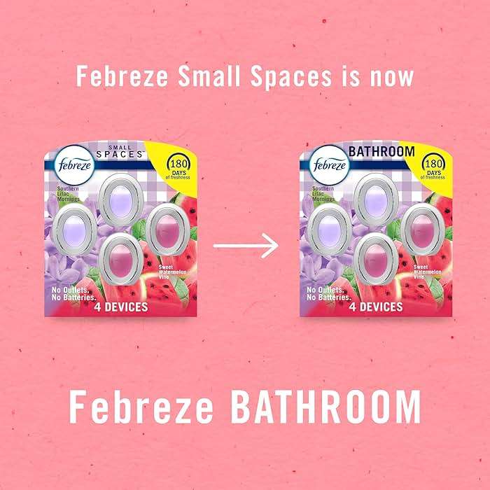 Febreze Bathroom Air Freshener, Odor-Fighting, Plug In Alternative, Air Fresheners for Small Spaces in Home, Bathroom, Kitchen, & Closet, Lilac & Watermelon Scents, 4ct (2 of Each Scent) - Image 10