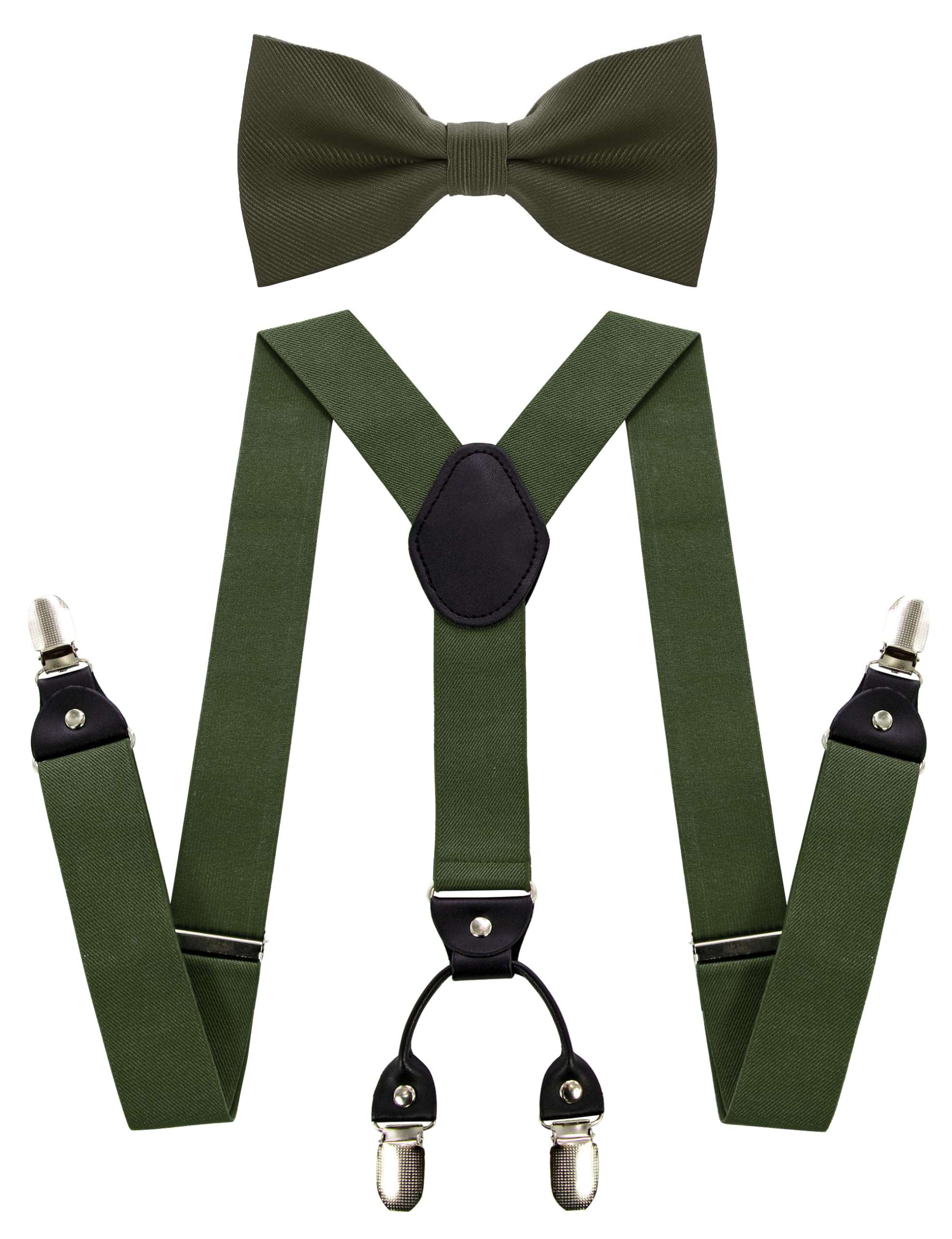 JEMYGINS Solid Color Suspender and Silk Bow Tie Sets for Men - Image 1