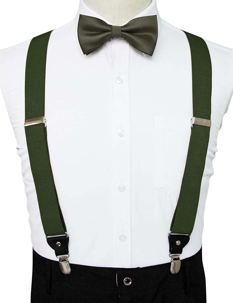 JEMYGINS Solid Color Suspender and Silk Bow Tie Sets for Men - Image 3