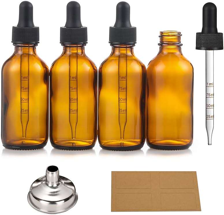 2 oz Dark Amber Glass Dropper Bottles with Measurement Dropper, 4 Pack- 60ml Thick Tincture Bottles with Measured Eye Dropper, Leakproof Essential Oils Bottles for Health, Personal Care & Beauty - Image 1
