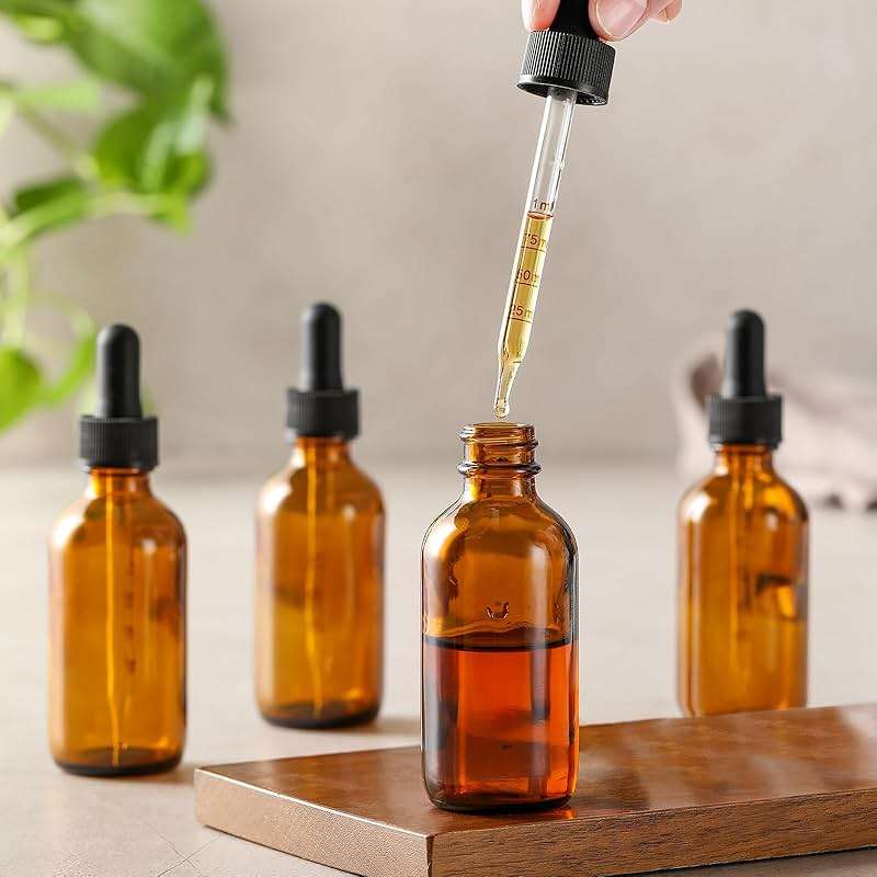 2 oz Dark Amber Glass Dropper Bottles with Measurement Dropper, 4 Pack- 60ml Thick Tincture Bottles with Measured Eye Dropper, Leakproof Essential Oils Bottles for Health, Personal Care & Beauty - Image 2