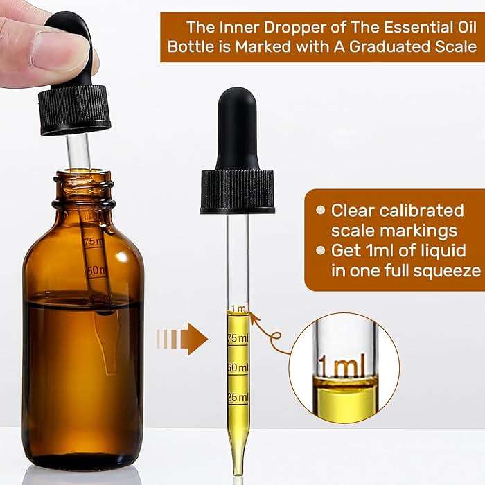 2 oz Dark Amber Glass Dropper Bottles with Measurement Dropper, 4 Pack- 60ml Thick Tincture Bottles with Measured Eye Dropper, Leakproof Essential Oils Bottles for Health, Personal Care & Beauty - Image 4