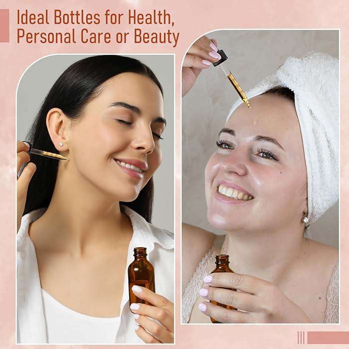 2 oz Dark Amber Glass Dropper Bottles with Measurement Dropper, 4 Pack- 60ml Thick Tincture Bottles with Measured Eye Dropper, Leakproof Essential Oils Bottles for Health, Personal Care & Beauty - Image 6