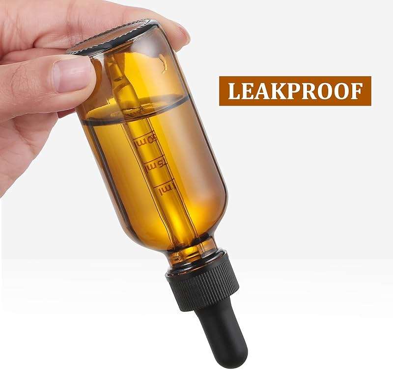 2 oz Dark Amber Glass Dropper Bottles with Measurement Dropper, 4 Pack- 60ml Thick Tincture Bottles with Measured Eye Dropper, Leakproof Essential Oils Bottles for Health, Personal Care & Beauty - Image 9