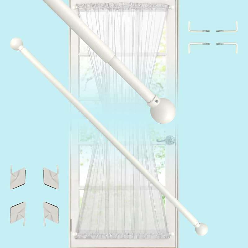 ARNORX Cafe Curtain Rods for French Door - 2 Pack, Adjustable 16-28 Inch, 3/8" Diameter, White – Screw Mount Recommended for Daily-Use Doors, Adhesive for Lightweight Curtains & Low-Traffic Doors - Image 1