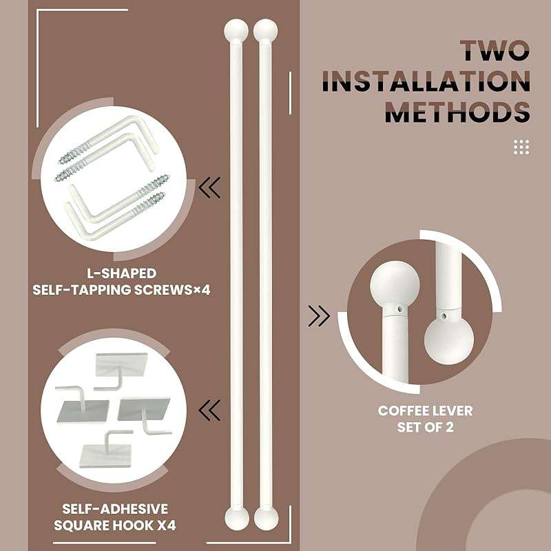 ARNORX Cafe Curtain Rods for French Door - 2 Pack, Adjustable 16-28 Inch, 3/8" Diameter, White – Screw Mount Recommended for Daily-Use Doors, Adhesive for Lightweight Curtains & Low-Traffic Doors - Image 3
