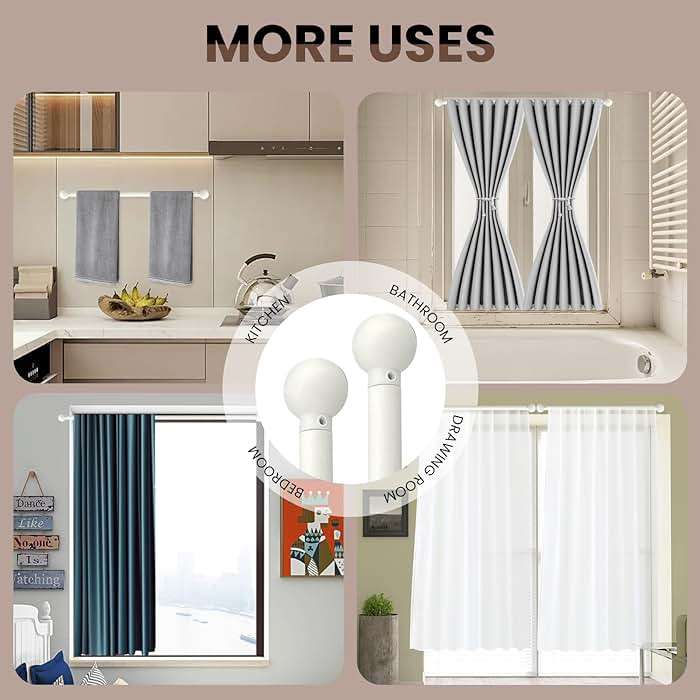 ARNORX Cafe Curtain Rods for French Door - 2 Pack, Adjustable 16-28 Inch, 3/8" Diameter, White – Screw Mount Recommended for Daily-Use Doors, Adhesive for Lightweight Curtains & Low-Traffic Doors - Image 8
