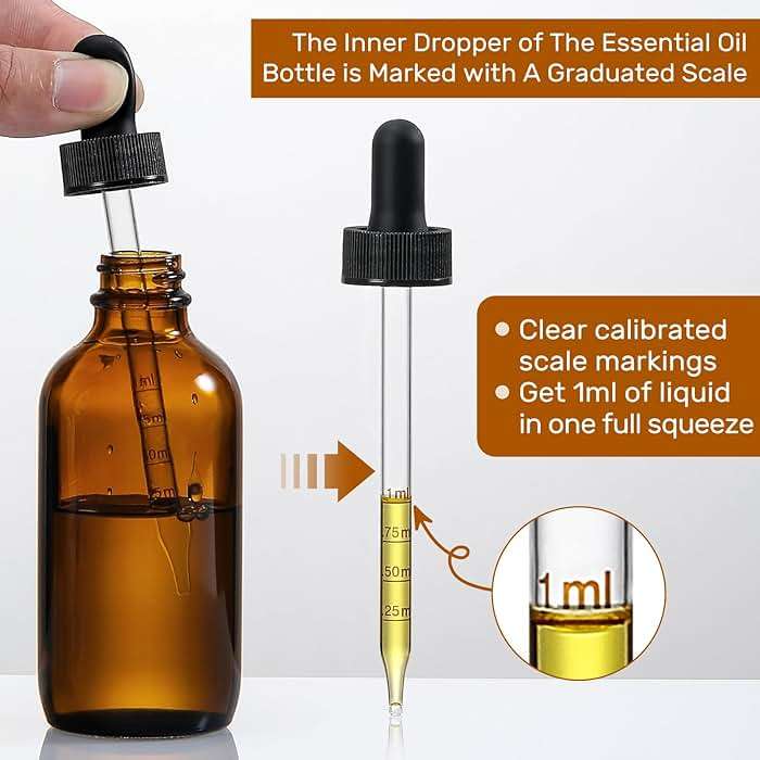 4 Pack, 100ml Dropper Bottles with 2pcs Glass Pipettes(1ml) - Essential Oils Bottles for Health, Personal Care & Beauty - 3.4oz Thick Dark Amber Glass Tincture Bottle with Eye Droppers, Leakproof - Image 6