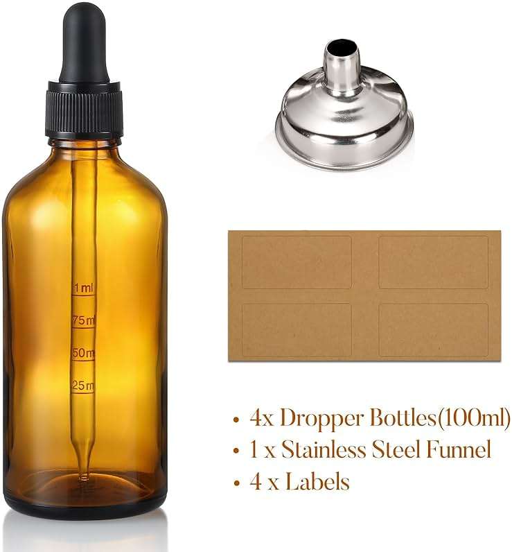 4 Pack, 100ml Dropper Bottles with 2pcs Glass Pipettes(1ml) - Essential Oils Bottles for Health, Personal Care & Beauty - 3.4oz Thick Dark Amber Glass Tincture Bottle with Eye Droppers, Leakproof - Image 7