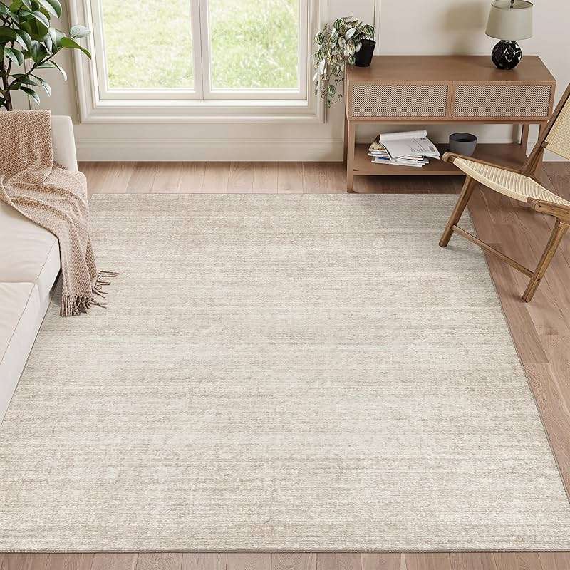 Valenrug Washable Rugs 5x7 - Stain Resistant 5x7 Area Rugs for Living Room, Non Slip Backing Printed Rugs for Bedroom, Folable Machine Washable Area Rug (5'x7', Beige) - Image 1