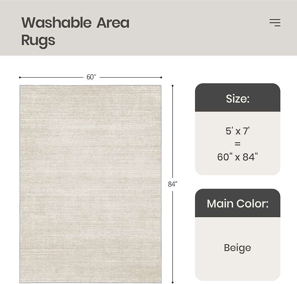 Valenrug Washable Rugs 5x7 - Stain Resistant 5x7 Area Rugs for Living Room, Non Slip Backing Printed Rugs for Bedroom, Folable Machine Washable Area Rug (5'x7', Beige) - Image 2