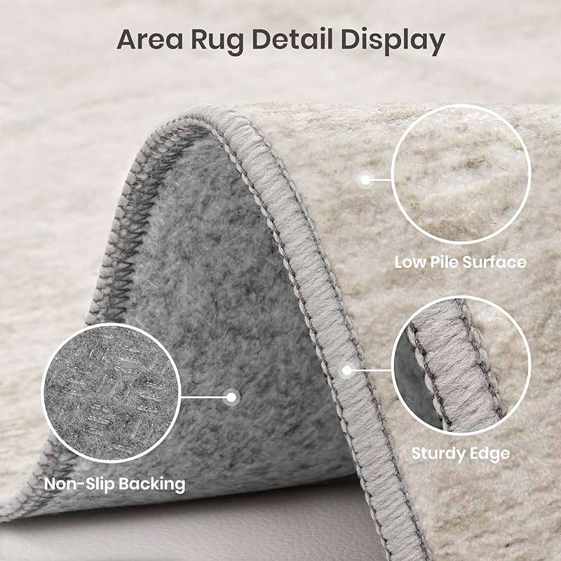 Valenrug Washable Rugs 5x7 - Stain Resistant 5x7 Area Rugs for Living Room, Non Slip Backing Printed Rugs for Bedroom, Folable Machine Washable Area Rug (5'x7', Beige) - Image 5