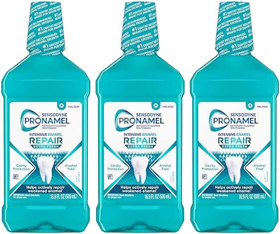 Sensodyne Pronamel Intensive Enamel Repair Alcohol-Free Mouthwash to Help Actively Repair Enamel and Protect Against Cavities, Extra Fresh, 16.9 fl oz (3 Pack) - Image 1