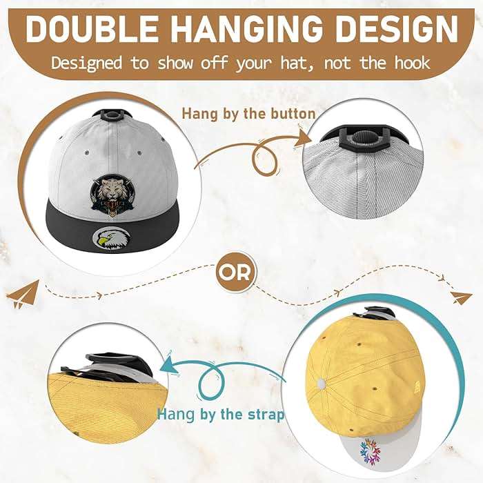 Niunuerga 22 Pack Adhesive Hat Hooks for Wall, Super Strong Hat Rack for Baseball Caps, Hat Organizer Display for Home Decor, Hat Hangers Holder for Wall, Door, Closet, No Drilling (Black) - Image 3