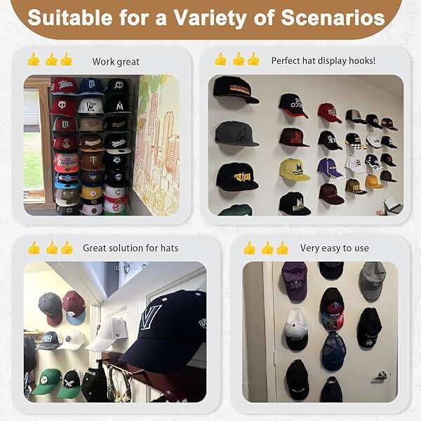 Niunuerga 22 Pack Adhesive Hat Hooks for Wall, Super Strong Hat Rack for Baseball Caps, Hat Organizer Display for Home Decor, Hat Hangers Holder for Wall, Door, Closet, No Drilling (Black) - Image 6