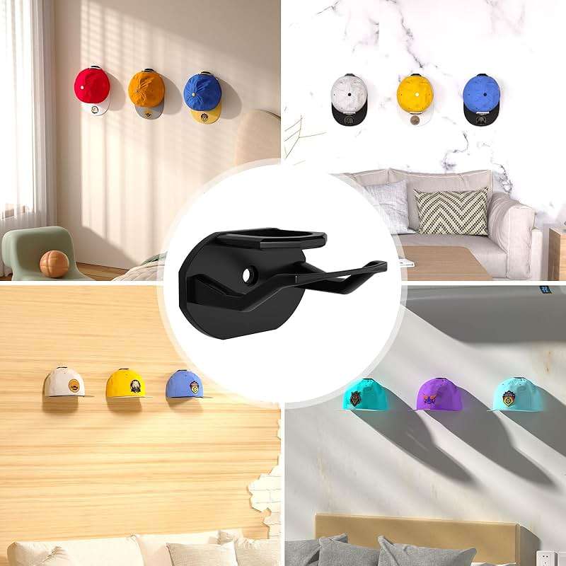 Niunuerga 22 Pack Adhesive Hat Hooks for Wall, Super Strong Hat Rack for Baseball Caps, Hat Organizer Display for Home Decor, Hat Hangers Holder for Wall, Door, Closet, No Drilling (Black) - Image 7