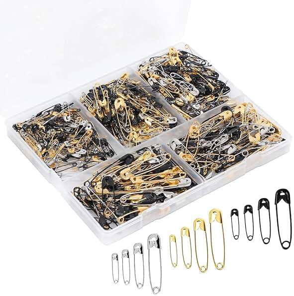 600 Pcs Safety Pins Assorted, 4 Sizes Large and Small Safety Pins for Clothes,Black Gold Silver Safety Pin Rust Resistant for Art,Crafts, Sewing and Jewelry Making - Image 1
