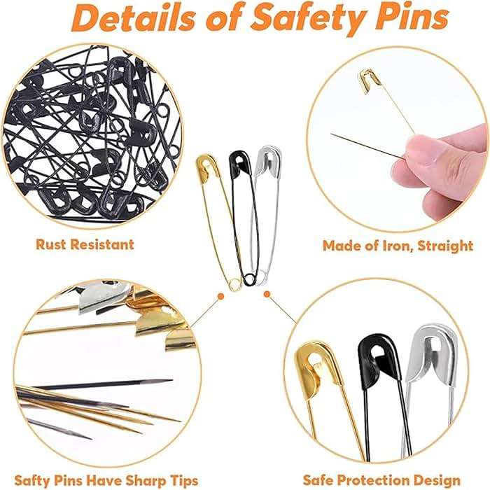 600 Pcs Safety Pins Assorted, 4 Sizes Large and Small Safety Pins for Clothes,Black Gold Silver Safety Pin Rust Resistant for Art,Crafts, Sewing and Jewelry Making - Image 4