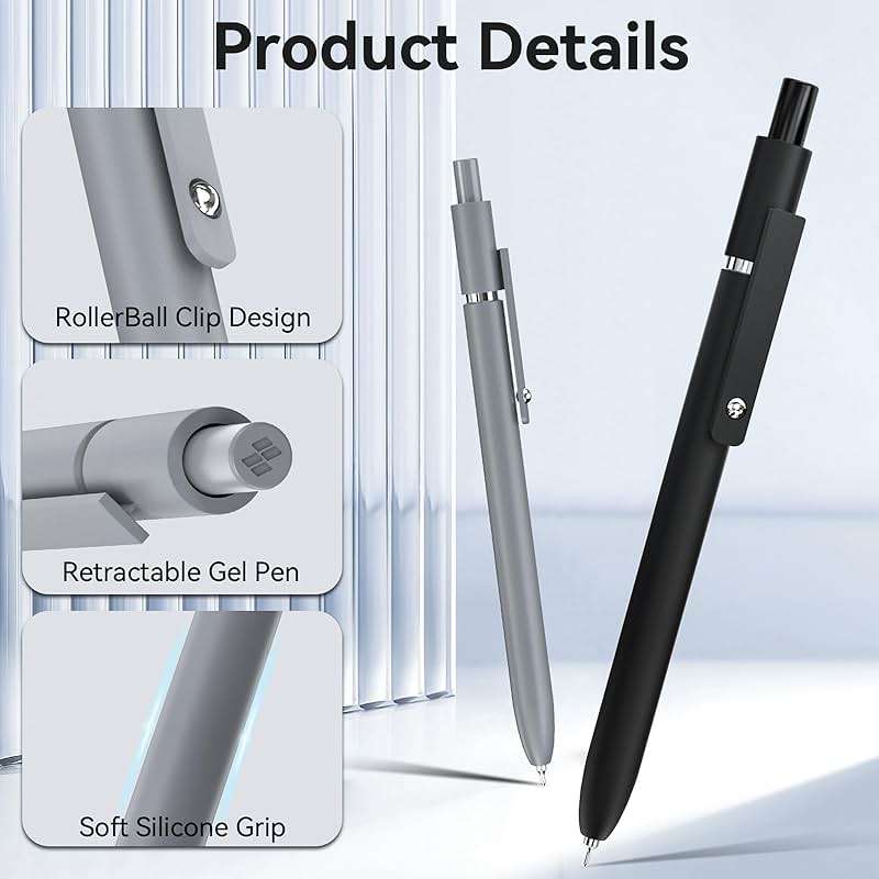 ACEES Gel Pens, 6 Pcs 0.5mm Fine Point Black Ink Pen With Smooth Writing, Office Desk Accessories, Writing Supplies Gifts for Men Women, Quick Dry Pens Ballpoint For Journaling, Black/Gray/White - Image 3