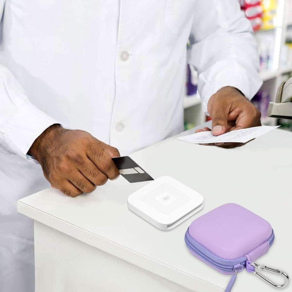 Square A-SKU-0485 Contactless and Chip Card Reader Case - Hard Carrying Bag Holder with USB Charge Cable for EMV Chip Cards/Apple Pay/Android Pay - Purple - Image 7